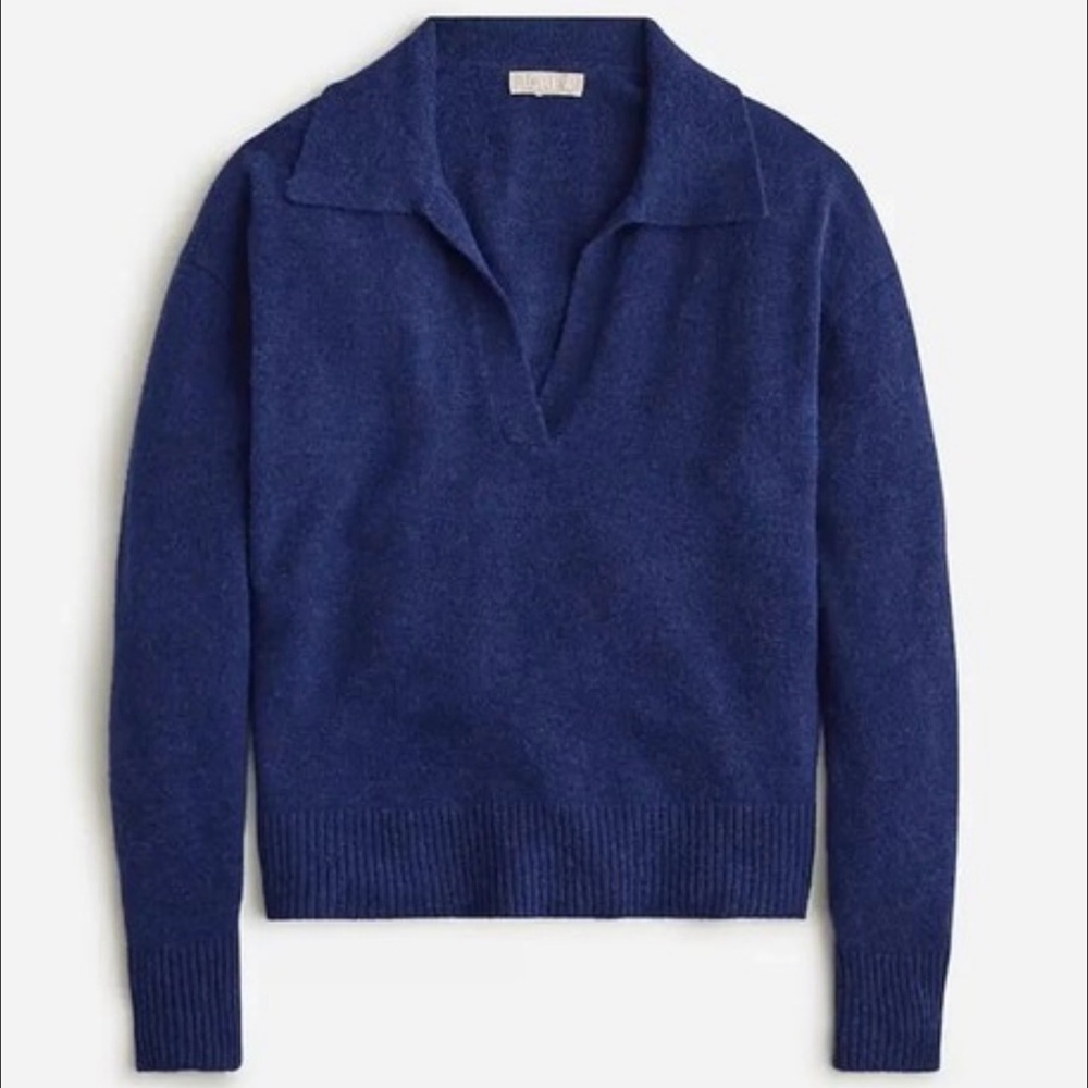 J. Crew Collared V-neck Sweater Supersoft Yarn in Navy Blue Wool Alpaca